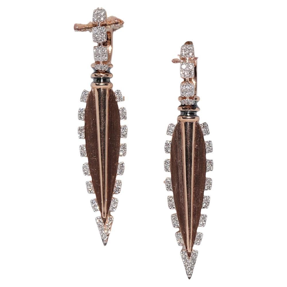 14K Rose Gold Natural Diamond Decorated Drop Earring For Sale