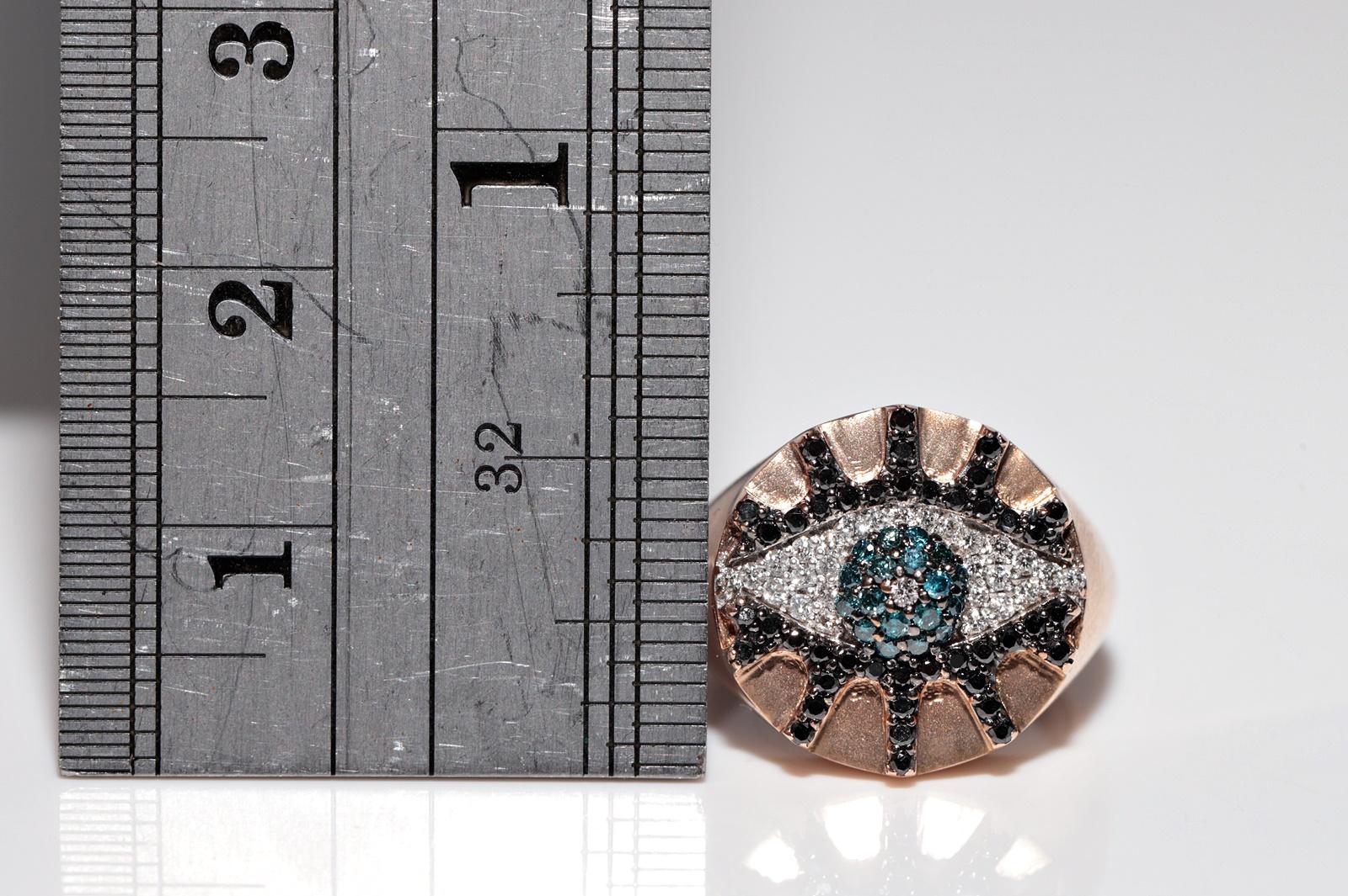 14k Rose Gold Natural Diamond Decorated Eye Style Ring For Sale 4