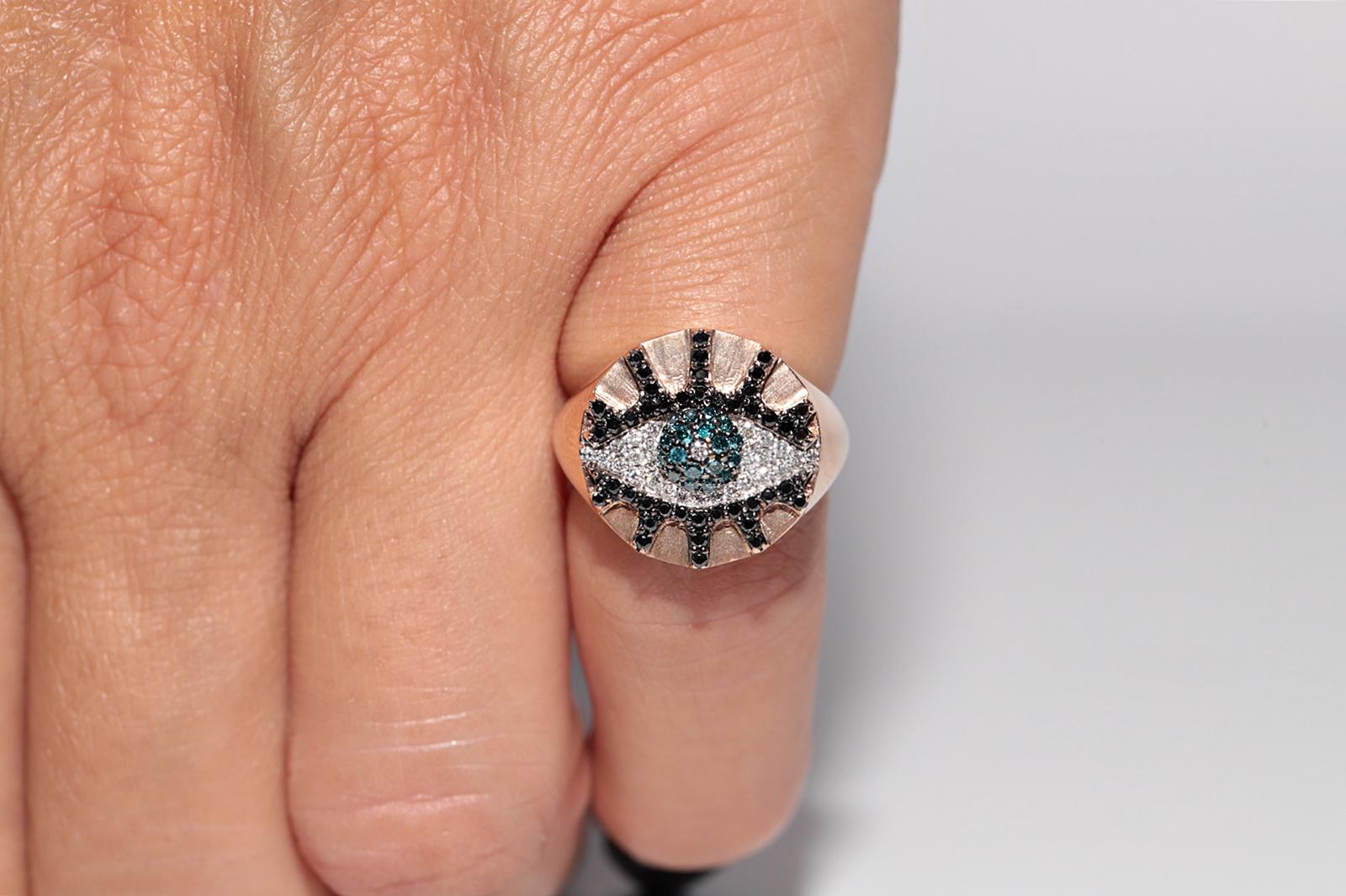 14k Rose Gold Natural Diamond Decorated Eye Style Ring For Sale 7