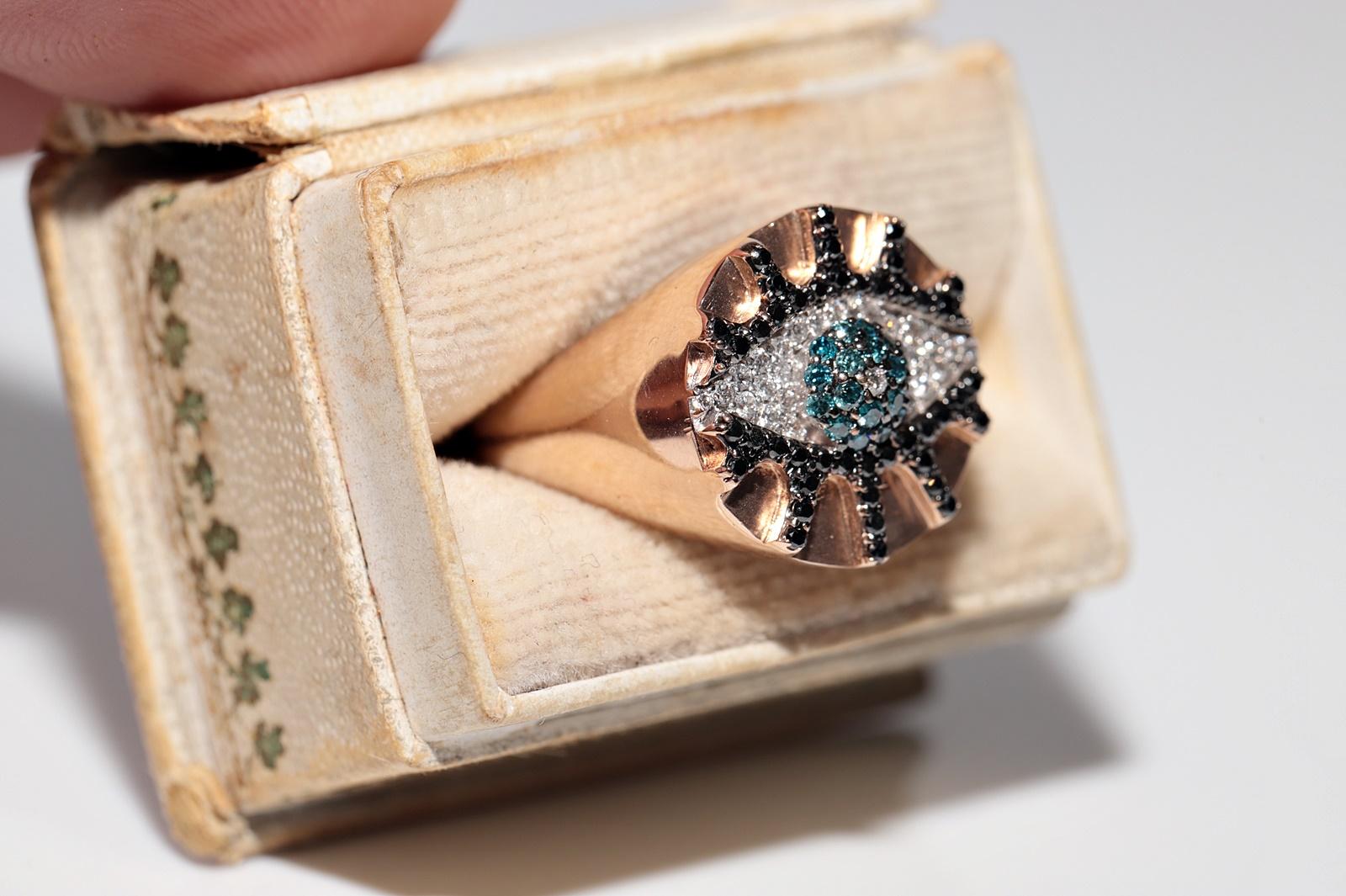 Modern 14k Rose Gold Natural Diamond Decorated Eye Style Ring For Sale