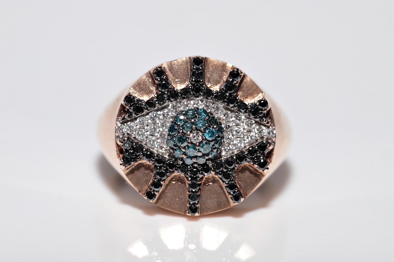 Brilliant Cut 14k Rose Gold Natural Diamond Decorated Eye Style Ring For Sale