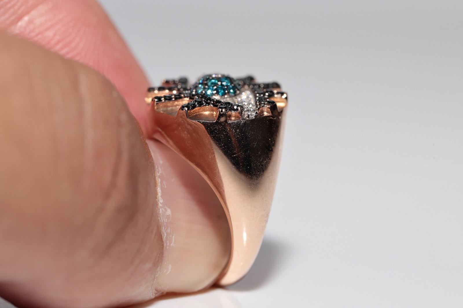 14k Rose Gold Natural Diamond Decorated Eye Style Ring For Sale 2