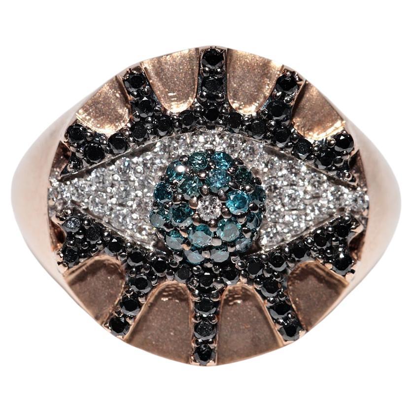 14k Rose Gold Natural Diamond Decorated Eye Style Ring For Sale