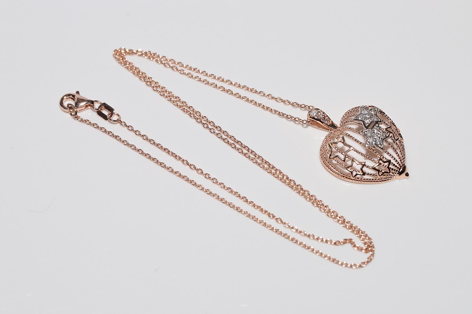 14k Rose Gold Natural Diamond Decorated Heart Pendant Necklace For Sale 6