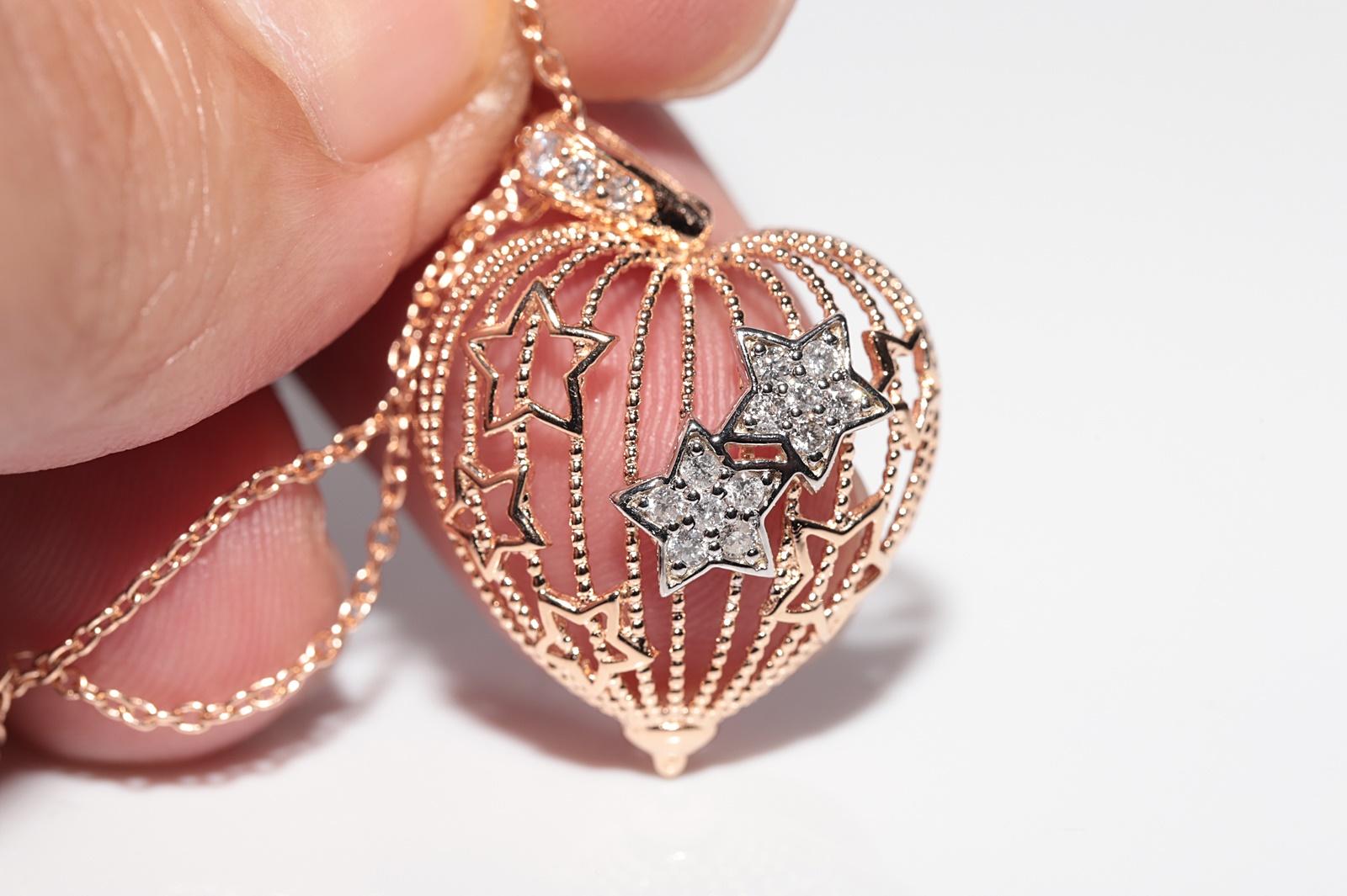 14k Rose Gold Natural Diamond Decorated Heart Pendant Necklace For Sale 8