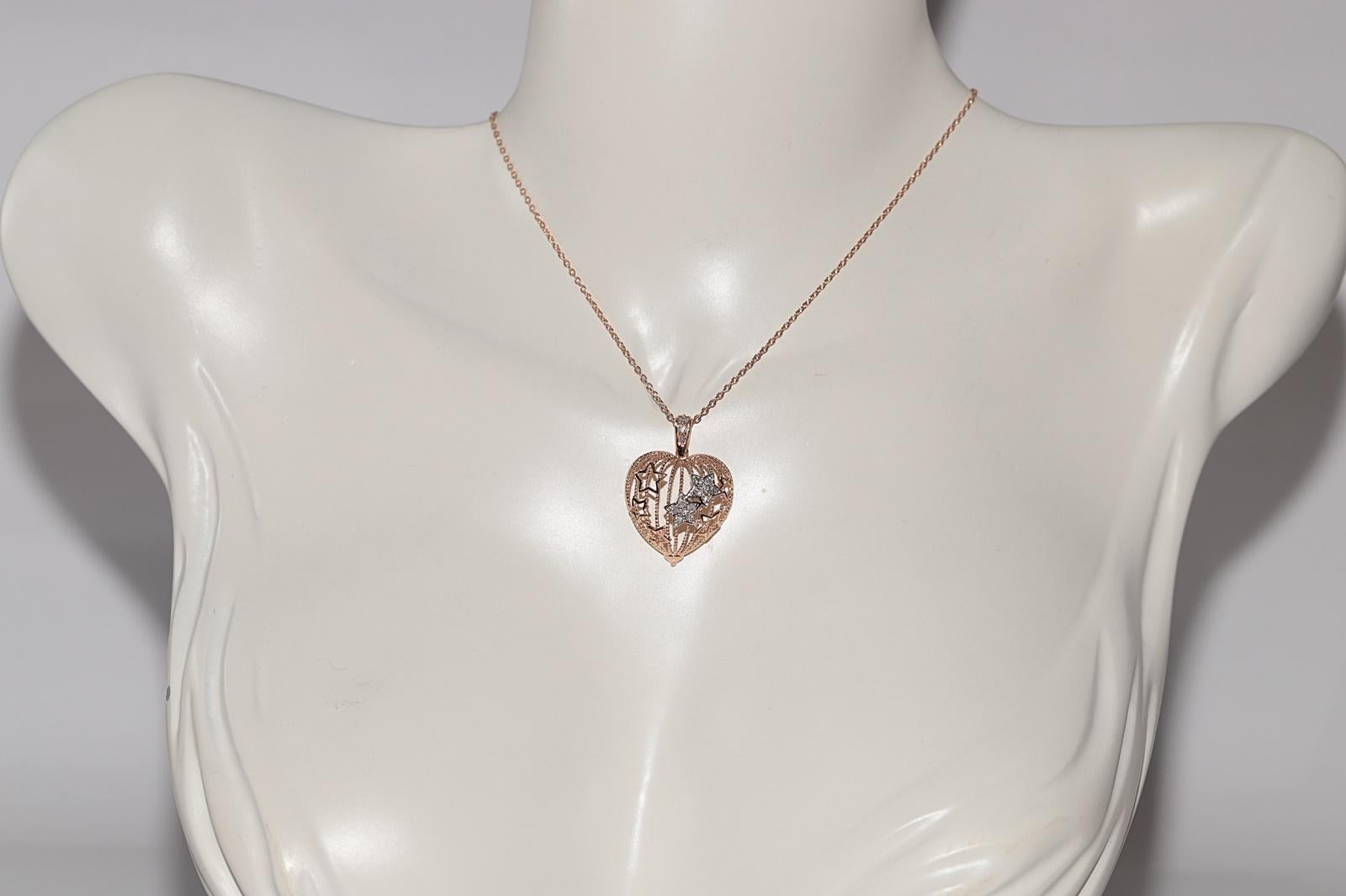 Moderno Collana con ciondolo a cuore decorato con diamanti naturali in oro rosa 14k in vendita