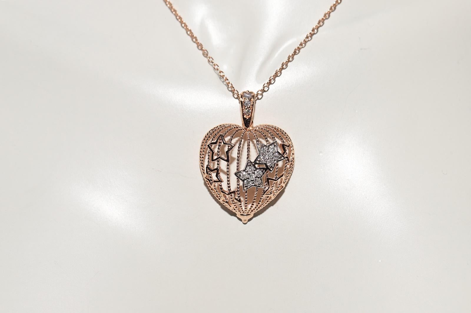 Taglio brillante Collana con ciondolo a cuore decorato con diamanti naturali in oro rosa 14k in vendita