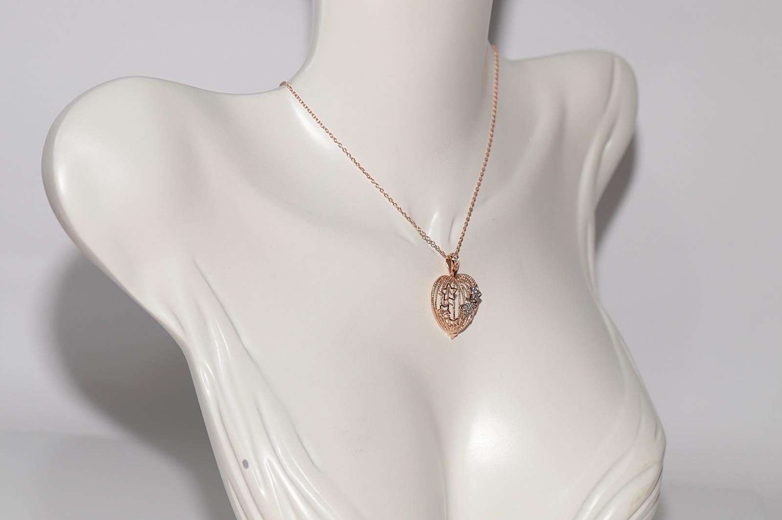 14k Rose Gold Natural Diamond Decorated Heart Pendant Necklace In Good Condition For Sale In Fatih/İstanbul, 34