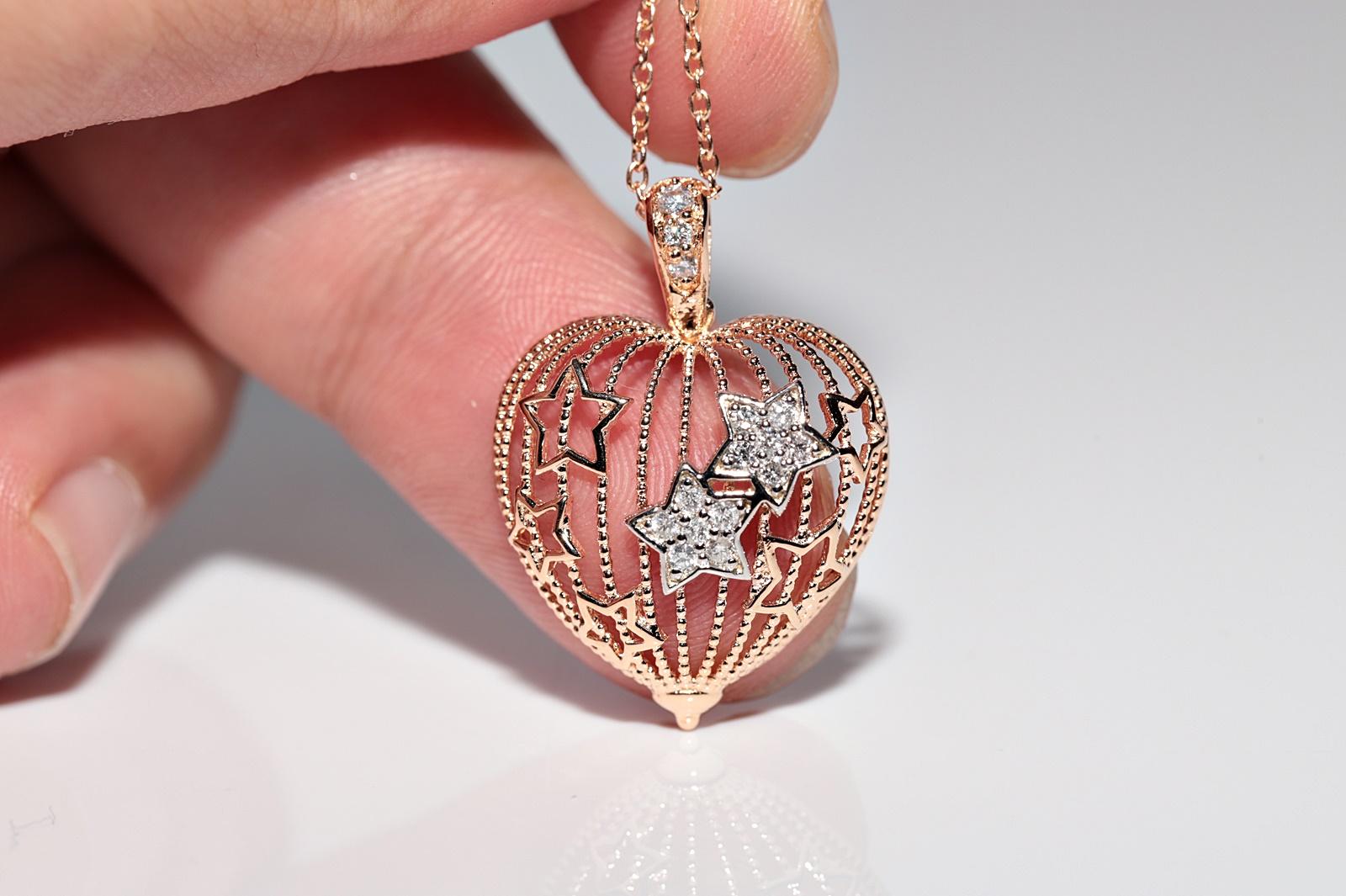 Collana con ciondolo a cuore decorato con diamanti naturali in oro rosa 14k in vendita 1