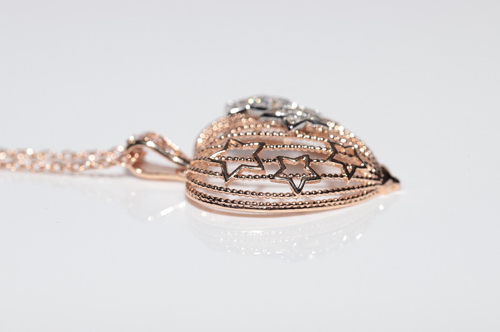 14k Rose Gold Natural Diamond Decorated Heart Pendant Necklace For Sale 2