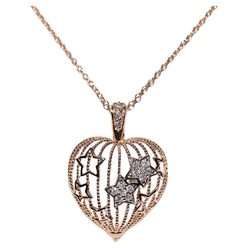 14k Rose Gold Natural Diamond Decorated Heart Pendant Necklace