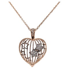 14k Rose Gold Natural Diamond Decorated Heart Pendant Necklace
