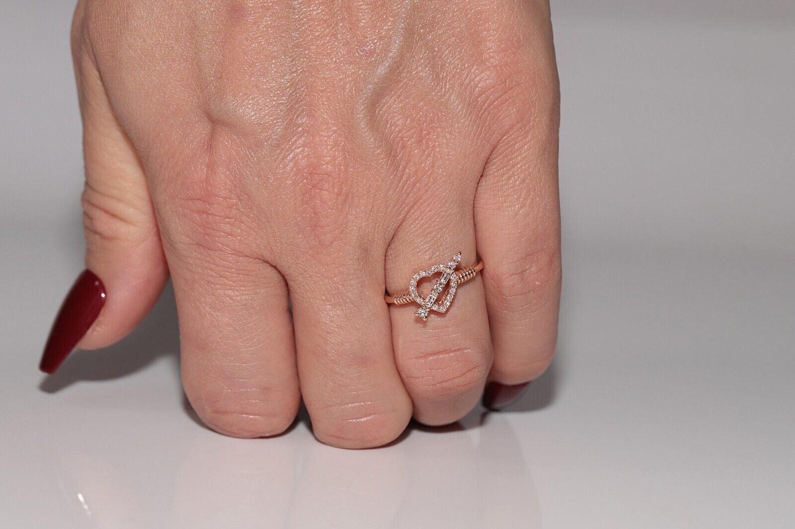 14k Roségold Natürlicher Diamant Derorated Heart Arrow Design Ring im Zustand „Gut“ im Angebot in Fatih/İstanbul, 34