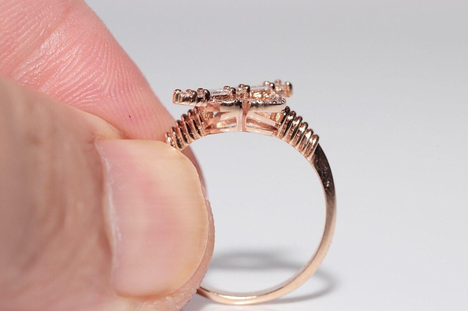 14k Roségold Natürlicher Diamant Derorated Heart Arrow Design Ring im Angebot 1