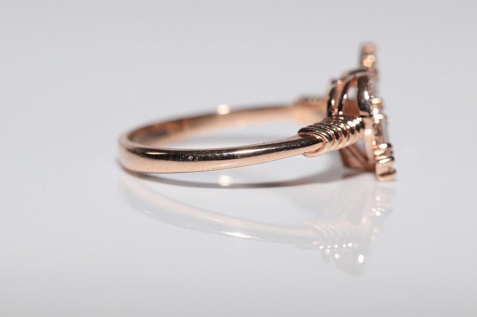 14k Roségold Natürlicher Diamant Derorated Heart Arrow Design Ring im Angebot 2