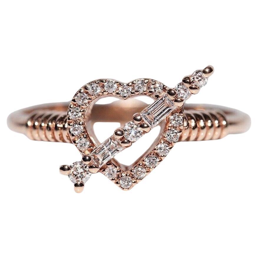 Anello con diamante naturale in oro rosa 14k con design Arrow e cuore derorizzato