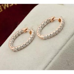 14K Rose Gold Natural Diamond Hoop Earrings