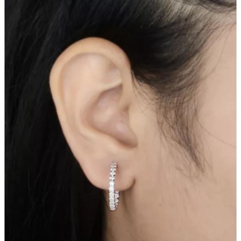 Round Cut 14K Rose Gold Natural Diamond Hoop Earrings For Sale