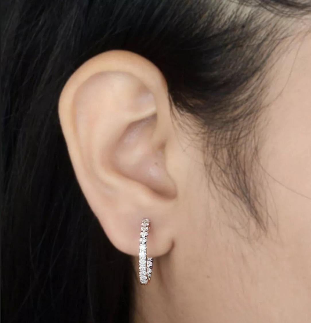 14K Rose Gold Natural Diamond Hoop Earrings Women Birthday Gift Accessories gift In New Condition For Sale In Chicago, IL