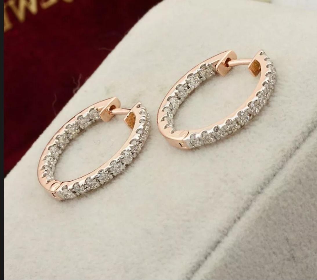 da uomo o donna Orecchini a cerchio con diamanti naturali in oro rosa 14K Regalo di compleanno per donne Accessori regalo in vendita