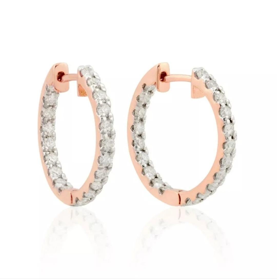 14K Rose Gold Natural Diamond Hoop Earrings Women Birthday Gift Accessories gift For Sale 1