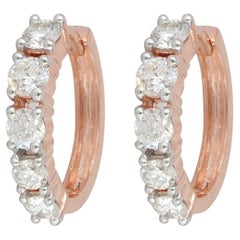 Boucles d'oreilles créoles « huggie » en or rose 14 carats avec diamants naturels – Bijoux de luxe unisexes