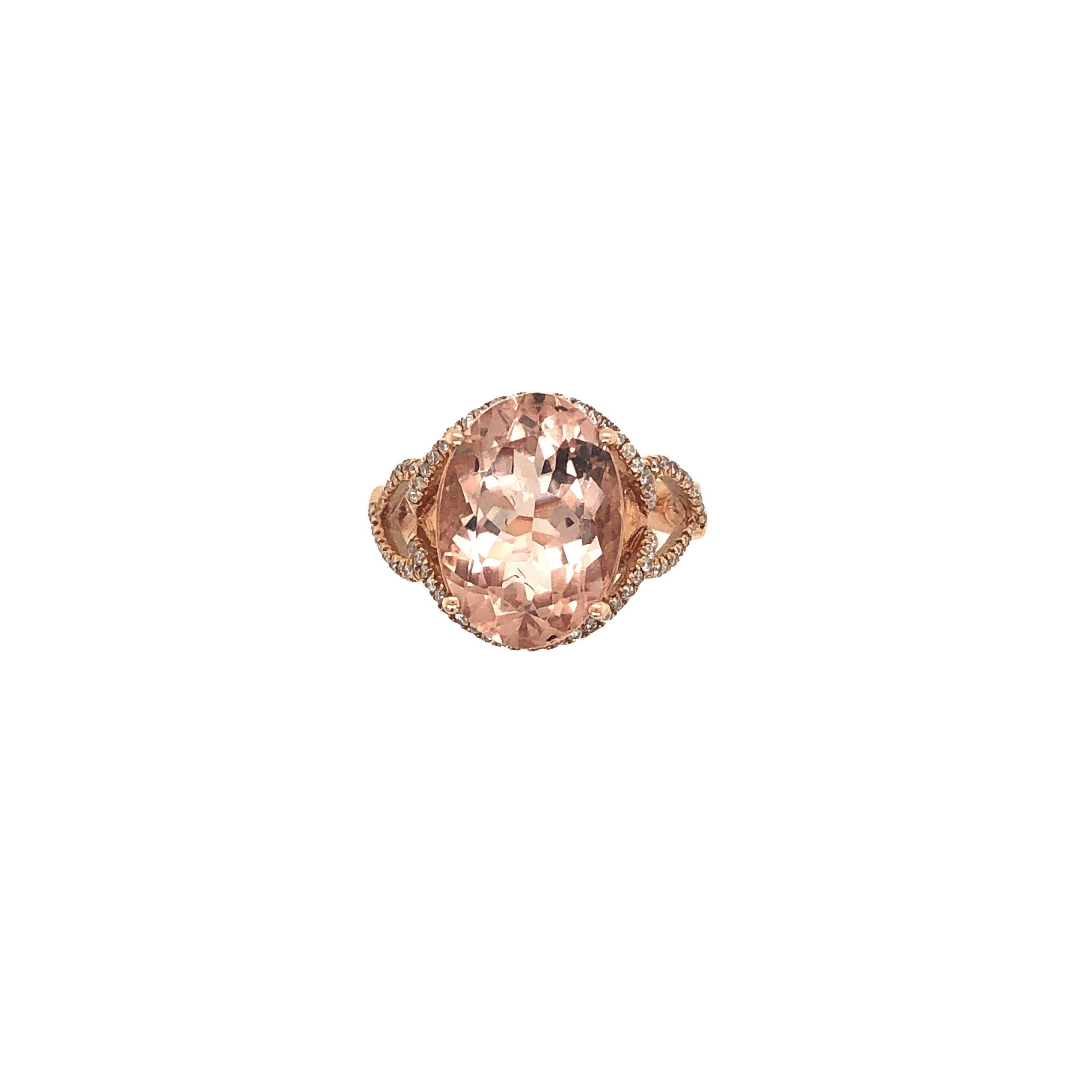 Contemporary 14K Rose Gold Natural Morganite Oval Halo Ring For Sale