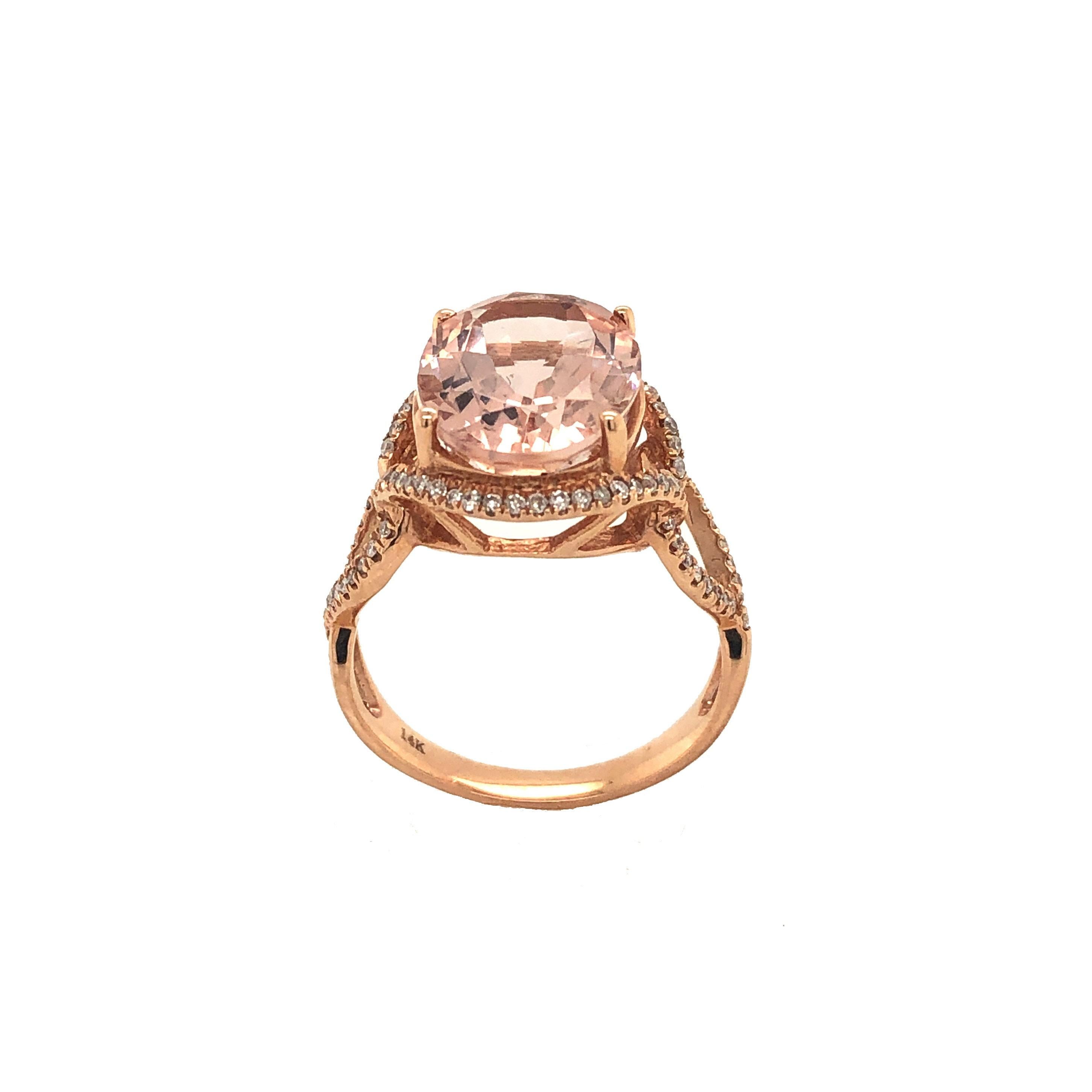 Oval Cut 14K Rose Gold Natural Morganite Oval Halo Ring For Sale