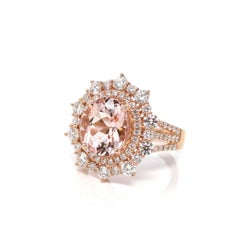 14K Rose Gold Natural Morganite Ring with Diamonds
