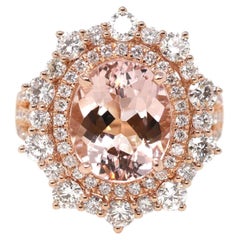 14K Rose Gold Natural Morganite Ring with Diamonds