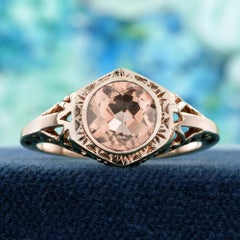 Solitärring im Vintage-Stil aus 14-karätigem Roségold mit natürlichem Morganit und filigraner Fassung