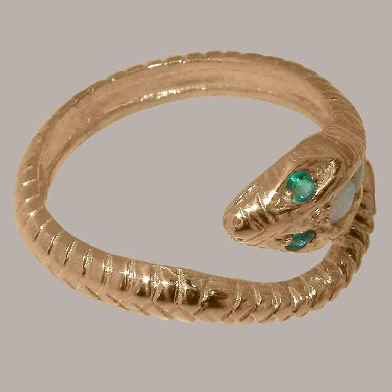 For Sale:  14K Rose Gold Natural Opal & Emerald Snake Ring 4