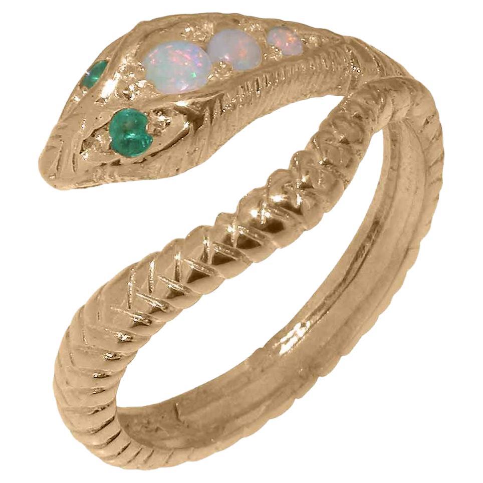 14K Rose Gold Natural Opal & Emerald Snake Ring