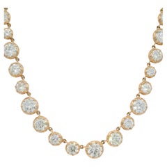 14k Rose Gold Natural Round Brilliant Diamond Graduated Bezel Set Necklace