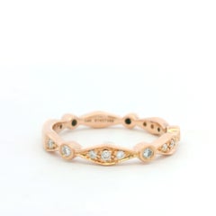14K Rose Gold Natural Round Brilliant Diamond Station Stackable Ring In Stock