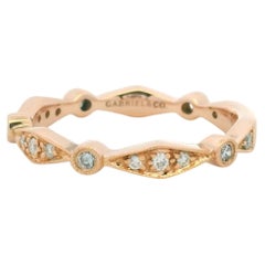 14K Rose Gold Natural Round Brilliant Diamond Station Stackable Ring In Stock