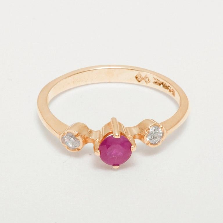 For Sale:  14k Rose Gold Natural Ruby & Diamond womens Trilogy Ring Customizable 2