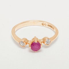 14k Rose Gold Natural Ruby & Diamond womens Trilogy Ring Customizable