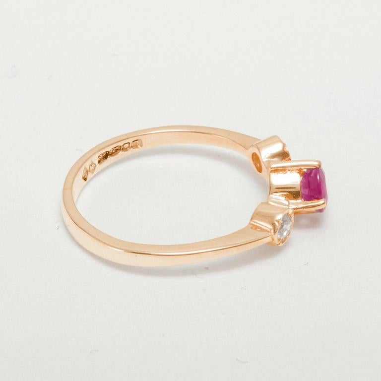For Sale:  14k Rose Gold Natural Ruby & Diamond womens Trilogy Ring Customizable 3