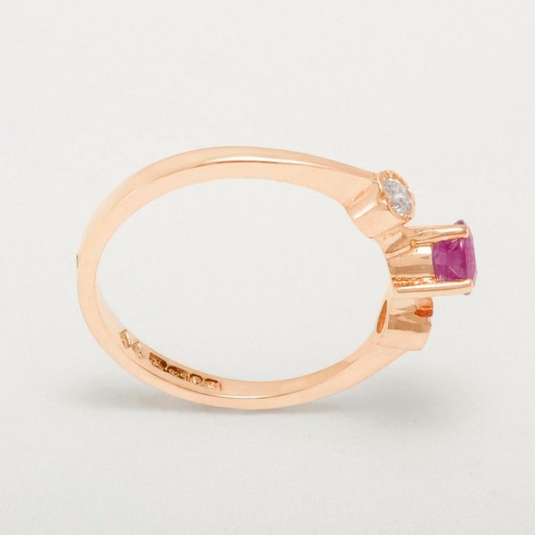 For Sale:  14k Rose Gold Natural Ruby & Diamond womens Trilogy Ring Customizable 4
