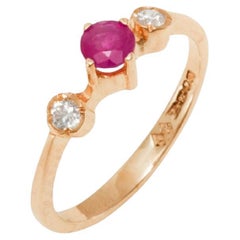 14k Rose Gold Natural Ruby & Diamond womens Trilogy Ring Customizable