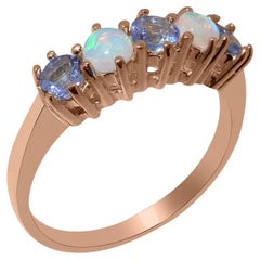 Anillo de oro rosa de 14 quilates con tanzanita natural y ópalo para mujer - Personalizable