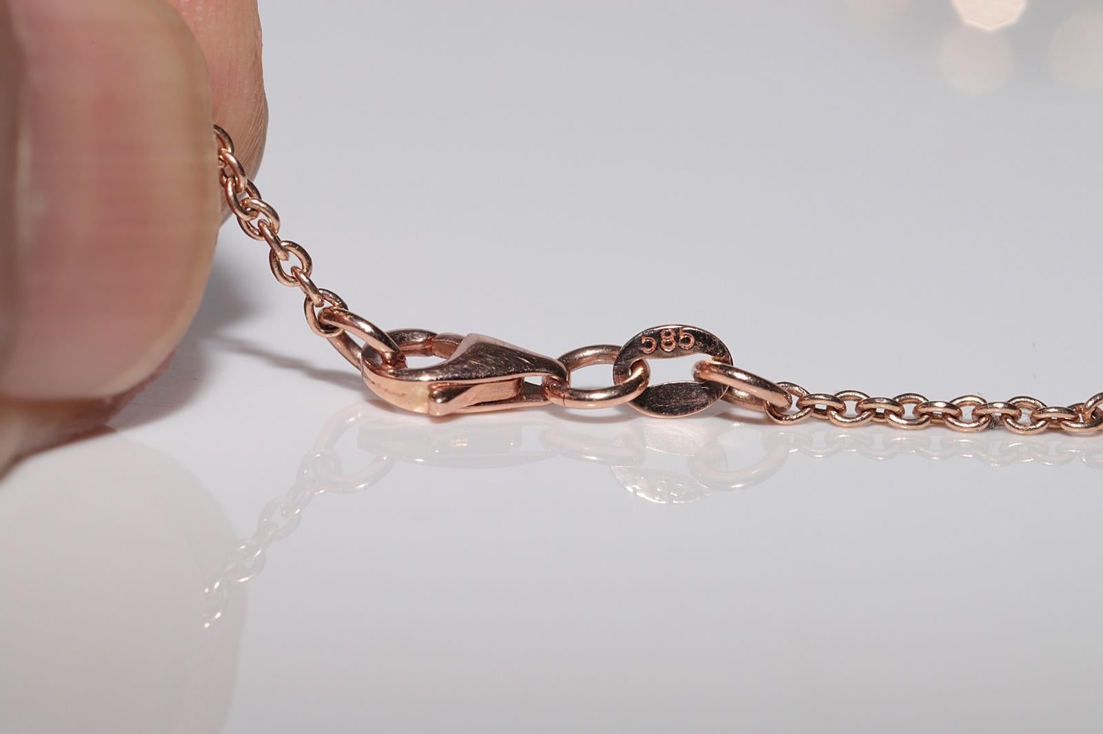 Collana con ciondolo decorato con diamanti naturali e topazi, realizzata a mano in oro rosa 14k. in vendita 6