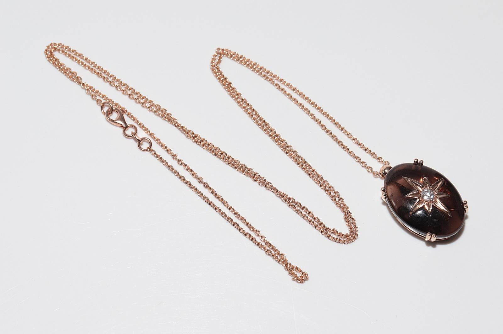 14k Rose Gold New Handmade Natural Diamond And Topaz Decorated Pendant Necklace For Sale 7