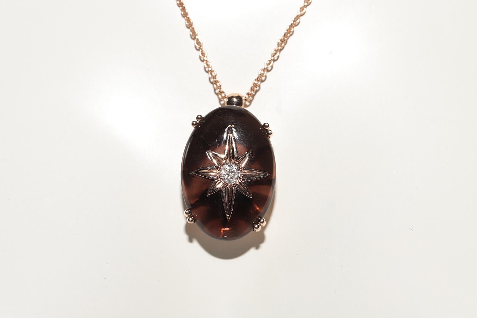 Modern 14k Rose Gold New Handmade Natural Diamond And Topaz Decorated Pendant Necklace For Sale