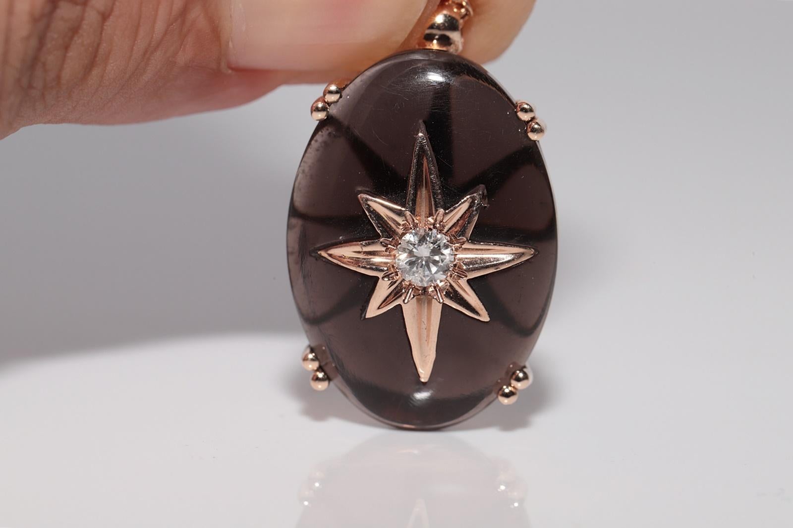 14k Rose Gold New Handmade Natural Diamond And Topaz Decorated Pendant Necklace In New Condition For Sale In Fatih/İstanbul, 34