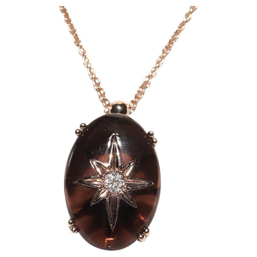 14k Rose Gold New Handmade Natural Diamond And Topaz Decorated Pendant Necklace For Sale