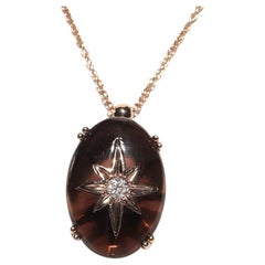 14k Roségold Neu Handgefertigte Halskette mit verziertem Anhänger mit natürlichem Diamant und Topas