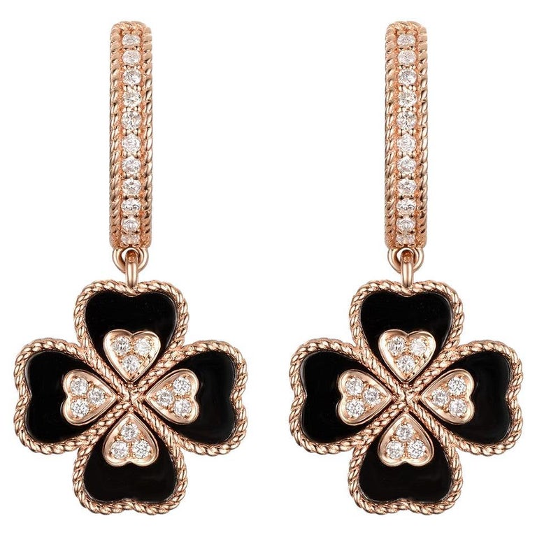 CLOVER MEDIUM ONYX PINK GODL EARRINGS