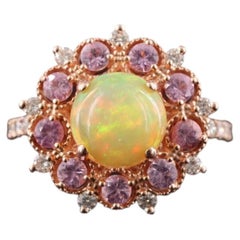 14K Rose Gold Opal, Pink Sapphire, and Diamond Cocktail Ring